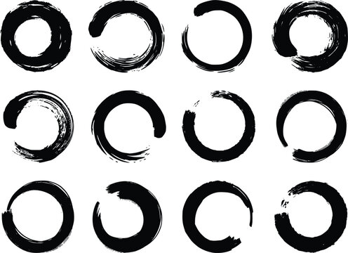 Vector Circle Brush Stroke. Japanese round brush strokes. Asian enso circles. Zen Circle Enso Japanese Paint Brush Vector Illustration.