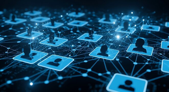 Digital network of connected people icons representing social media and global communication - Powered by Adobe