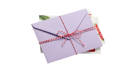 Gift - Lavender envelope tied with red and white string on floral greeting cards, perfect for invitations or special messages