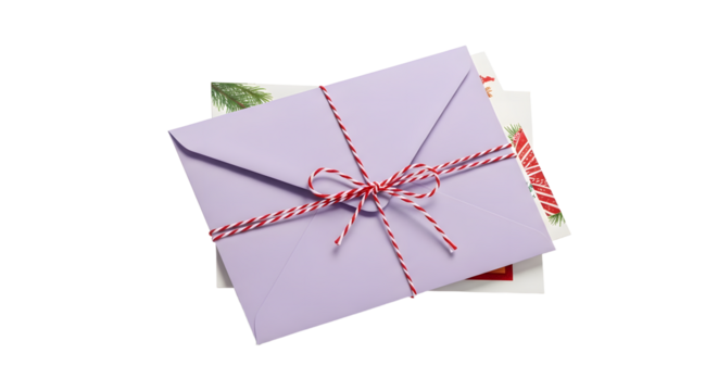 Gift - Lavender envelope tied with red and white string on floral greeting cards, perfect for invitations or special messages