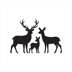 Obraz premium Deer Family Silhouette Vector Illustration Featuring a Buck Doe and Fawn Creating a Whimsical Wildlife Design for Graphic Projects