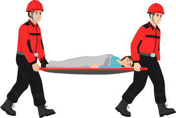 First Responders Carrying Patient on Stretcher, Emergency Rescue Team Transporting Injured Person