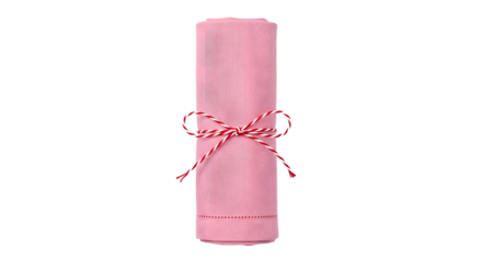 Gift - Pink rolled cloth napkin tied with red and white striped string for table setting and party decoration