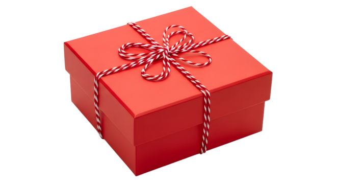 Gift - Red gift box wrapped with white and red striped ribbon bow isolated on white background, perfect for holidays and celebrations - Powered by Adobe