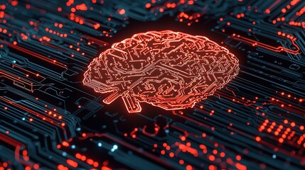 A digital brain illustration overlaid on a circuit board, symbolizing the intersection of technology and neuroscience.