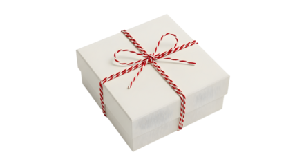 Gift - White gift box wrapped with red and white striped ribbon bow isolated on white background, perfect for holiday celebrations or special occasions