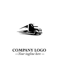 Truck Moving Fast Logo Symbol in Black on the White Background with Dynamic Transport Design