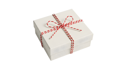 Gift - White gift box tied with red and white striped string isolated on white, perfect for holidays and special occasions
