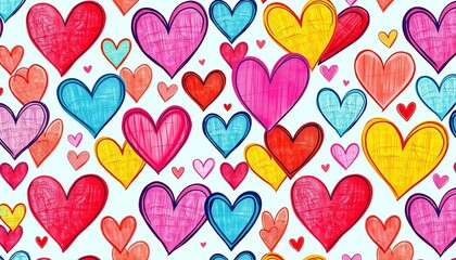 Fototapeta premium Vibrant, whimsical hand-drawn hearts in a seamless repeat pattern perfect for textiles, love hearts, pretty