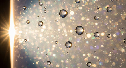Bubbles Floating in Sparkling Light Reflections Abstract Macro Photography