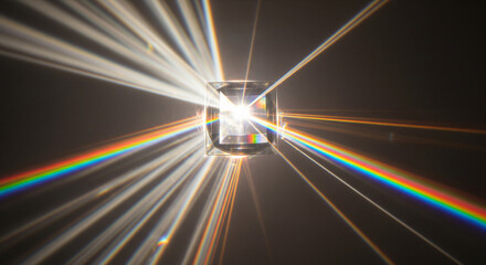 Crystal refracting light creating a spectrum of colors and light beams