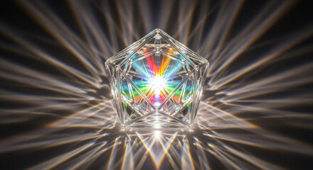 Brilliant Crystal Dodecahedron Reflecting Rainbow Spectrum Light Rays
