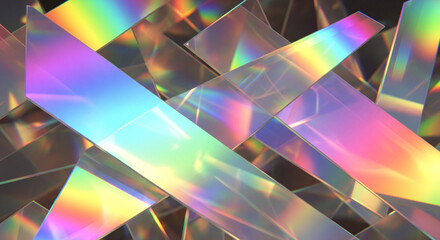 Abstract Prismatic Glass Shapes With Vibrant Rainbow Light Refractions Creating A Colorful Geometric Design