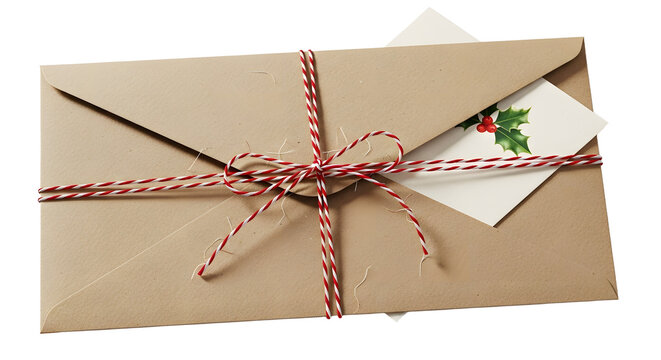 Gift - Wrapped gift envelope with red and white string and festive holly tag, perfect for Christmas and holiday celebrations