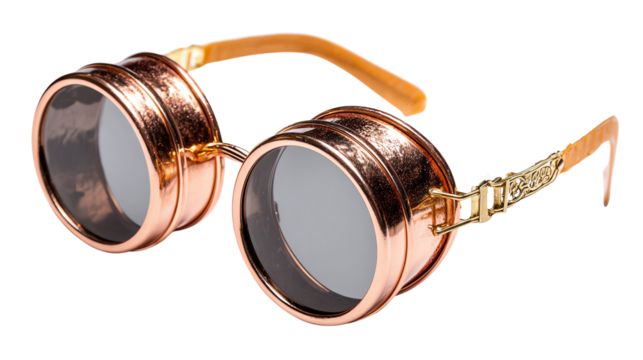 Steampunk Goggles: A close-up shot of steampunk goggles with metal frames, offering a glimpse into a world of inventive aesthetics and technological marvels.