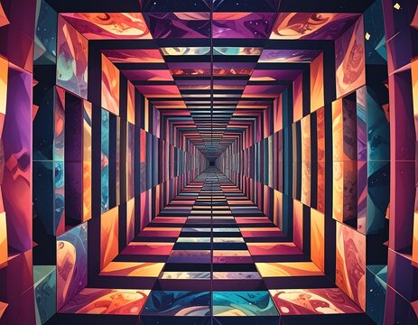 Animated perspective of geometric shapes in vibrant colors