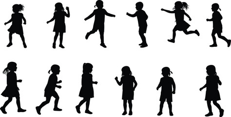 Silhouette of children running and playing outdoors, active kids movement, joyful childhood moments, healthy lifestyle, fun activity, freedom, happiness, togetherness