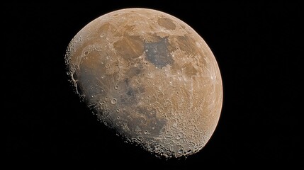 Detailed view of the moon against a black background showing craters and surface.