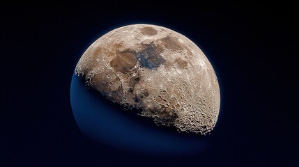 A celestial body with a textured surface is partially illuminated in dark space.