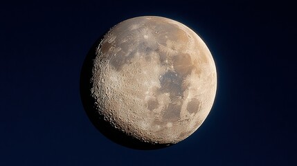 The moon is visible against a dark blue sky showing its textured surface.