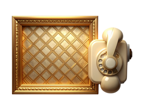 Geometric Golden Frame and Cream Retro Rotary Telephone