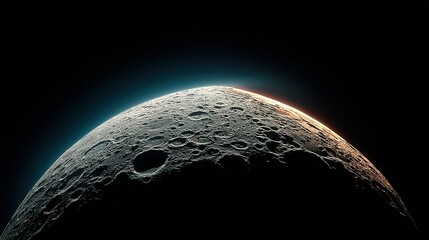A celestial body with craters and a bright edge against a dark background.
