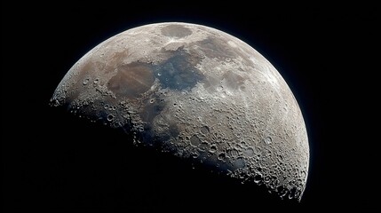 Detailed view of the moon showing craters and textures against a dark sky.