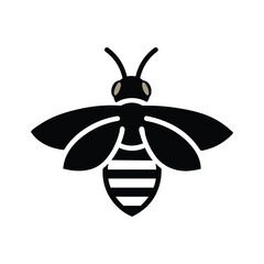 Stylized black bee icon with striped abdomen on white background insect symbol