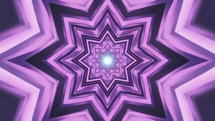 Futuristic Star-Shaped Tunnel Animation Loop. Abstract purple and pink neon glowing VJ background for sci-fi, music, or event visuals. Kaleidoscopic motion graphics flight. - Powered by Adobe