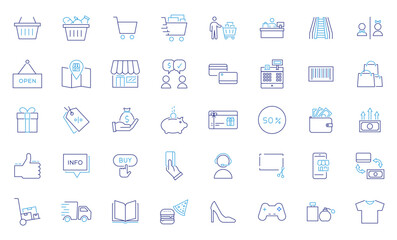 Shopping and commerce icon set. Thin line editable stroke icons