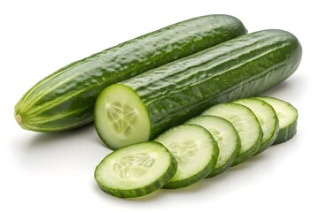 Green Cucumbers on Solid White Background