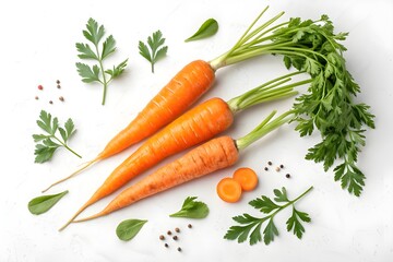 Carrots with Green Tops on White Background