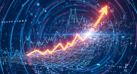 Dramatic stock market growth chart with upward trend and data analysis