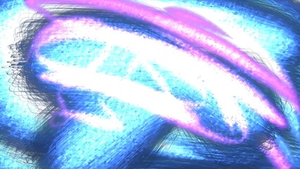 Abstract swirling pattern of bright blue and pink neon light trails against a dark, textured background, digital art