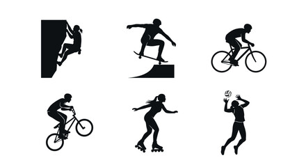 Dynamic sports silhouettes showcasing active lifestyles and fitness pursuits, perfect for athletic brands and promotional materials, scalable vector design
