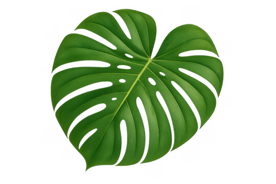 Monstera deliciosa leaf vector art creating exotic tropical atmosphere, vibrant green foliage with a transparent background