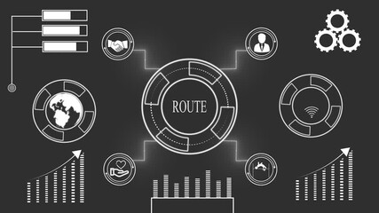 Digital diagram illustrating route concept with global connection and business icons Keywords: route, diagram, digital, technology, connection, global, network, business, finance, strategy, data - Powered by Adobe