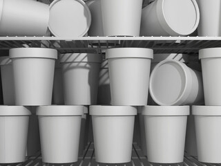 Ice Cream Cups Mockup 3D Render Multiple White Cups Stacked