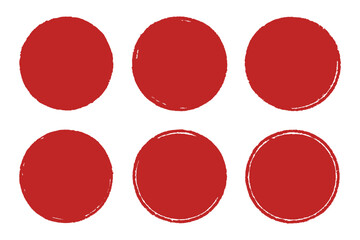 Set of red round hand-drawn highlights circles. Red grunge circle stamp. Stamp for grunge badge, seal, ink, and badge design template