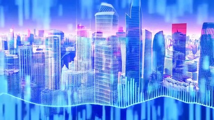 3D bar chart morphs into skyline  - Powered by Adobe