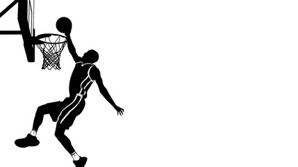 Silhouette of basketball player dunking the ball into the hoop on a white background image art
