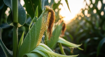 Sunrise over a ripening cornfield, highlighting the promise of a bountiful harvest and the beauty