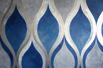 Bold Graphic Blue and Silver Geometric Wallpaper for Modern Design Apps