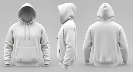 Obraz premium Realistic White Hoodie Mockup Set Front, Side, and Back Views