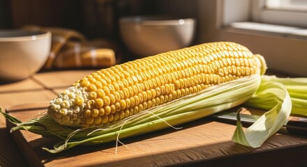 Golden corn on the cob basking in sunlight a delicious and healthy food option representing