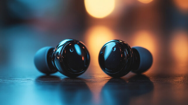 Wireless earbuds displayed in soft light highlighting sleek modern design technology elegance and premium audio experience ideal for product showcase advertising and contemporary lifestyle visuals