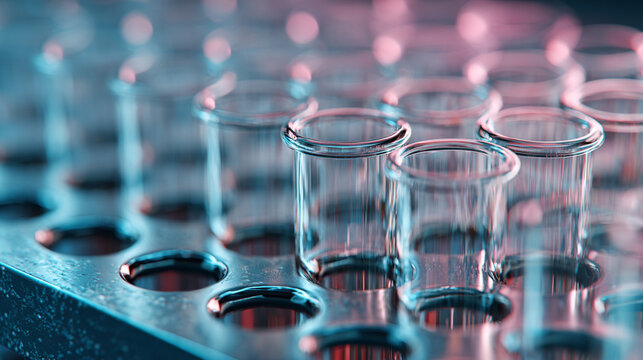 A test tube rack with soft focus highlights scientific research and laboratory work symbolizing precision experimentation discovery and the quiet elegance of modern science in action