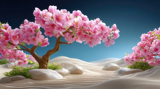 Pink Cherry Blossom Tree, Spring Flowers, Floral Zen Garden
