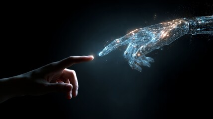 human hand reaching towards an AI robot's finger