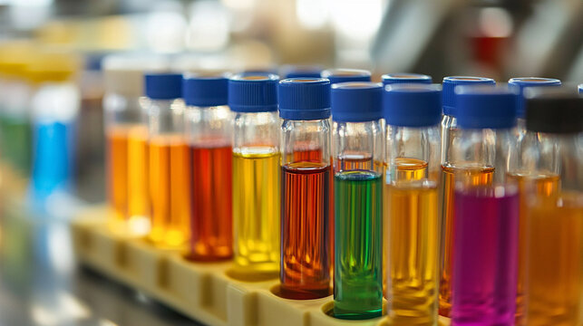 A test tube rack with soft focus highlights scientific research and laboratory work symbolizing precision experimentation discovery and the quiet elegance of modern science in action